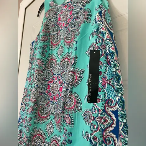 Maggy London Medallion Print Cotton Dress geometric Paisley Colorful Aqua Size 8