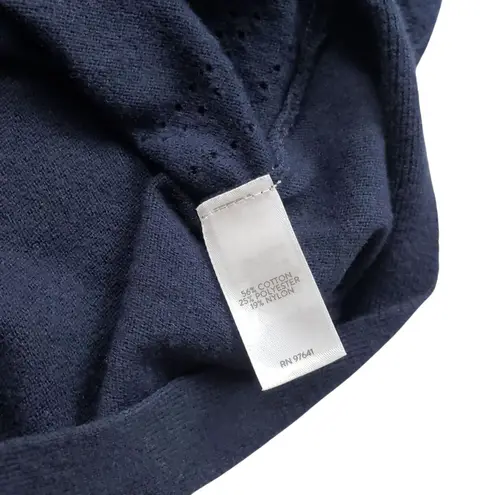 J. Jill Knit Sweater Large Petite Navy Blue 3/4 Sleeve V