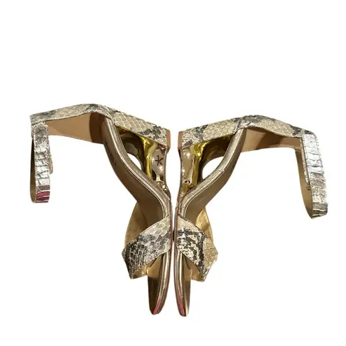 VanEli Boden Marmi Snakeskin Wedge Gold/Beige Brown/Gray Velcro Ankle Strap Shoe Silver Size 8