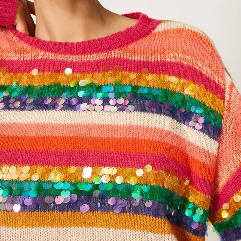 My Twin Twinset Rainbow Stripe Sequin Sweater Oversized Vibrant Knit Pullover S Pink