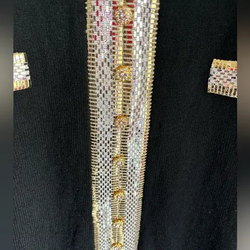 Vintage Toula Santana Gold and Silver Metallic Embellished Knit Dress 6 Black