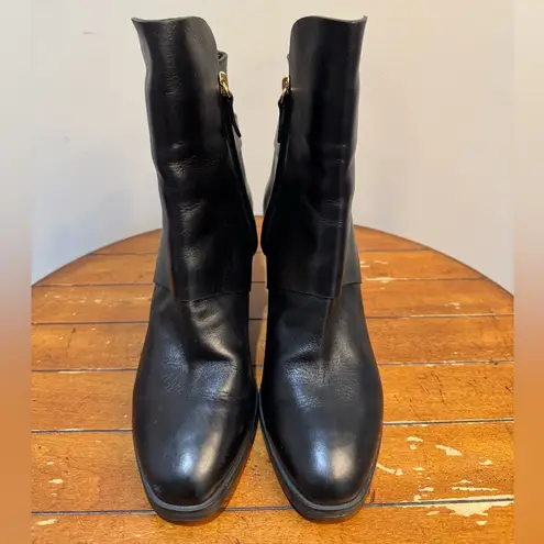 TOD'S Gomma Ankle Leather Boots Black Gold Buckle Sz EU40