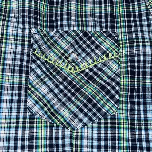 Roughstock Panhandle Button Up Shirt Womens Medium Blue Green Pattern