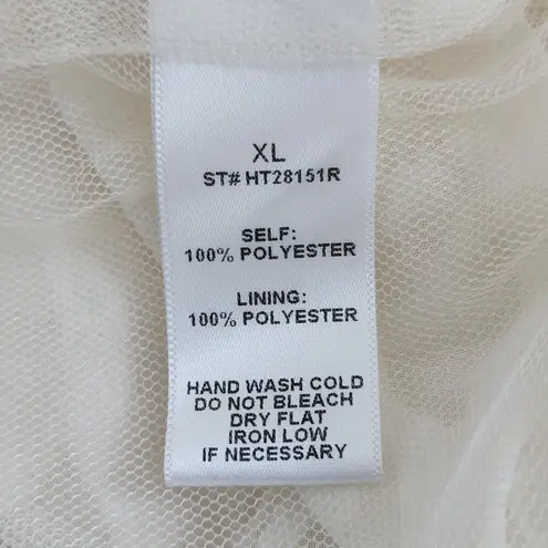 Peach Cream Cropped Sheer Blouse with Full Sleeves Size XL Cream Boho Top