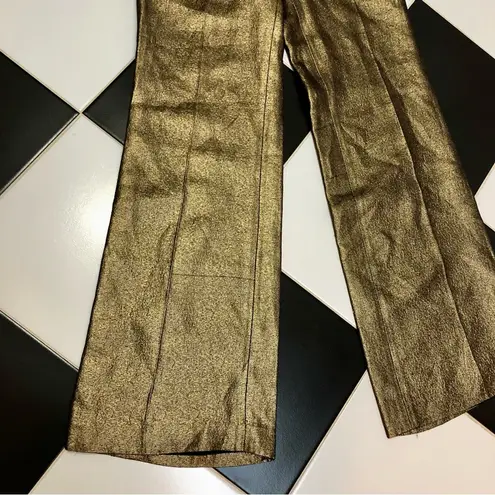3.1 Phillip Lim Gold Bronze Metallic Pants Wide Leg Trousers Front Leg Seams sz6