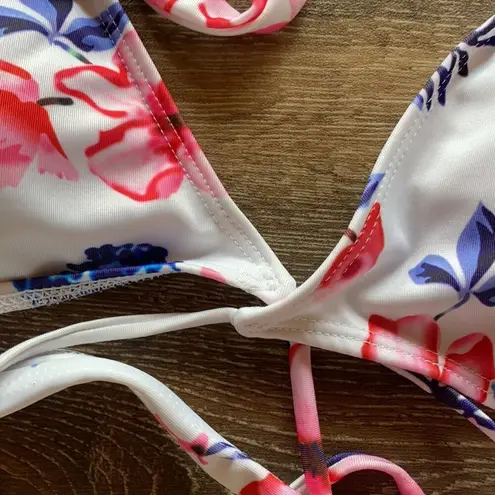 Strappy Halter Floral Bikini Top Size S/M White