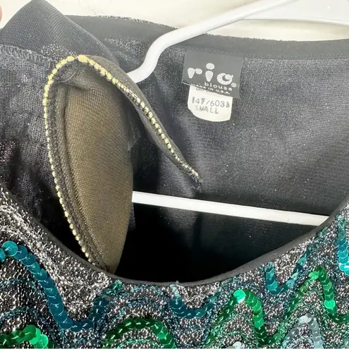 Vintage Rio Blouse Rainbow Sequin Shimmer Short Sleeve Shirt Size Small Pink