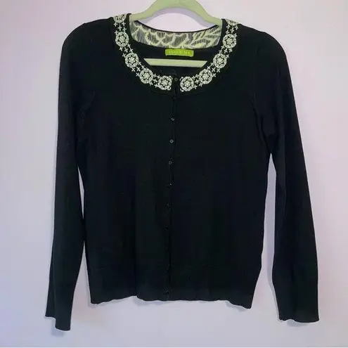 Sigrid Olsen  S Cardigan Silk Blend Black Beaded Button Sweater