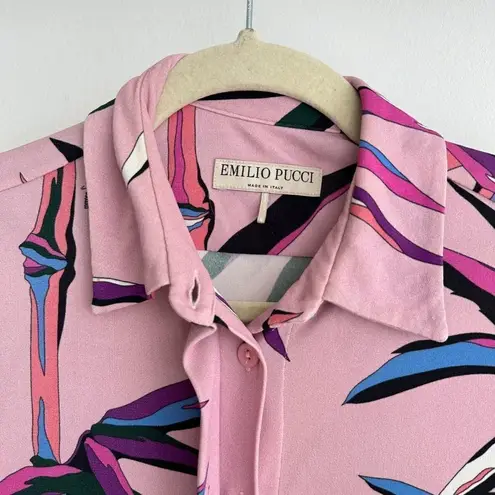 Emilio Pucci Blouse Womens 2 Pink Abstract Printed Long Sleeve Button Down Top