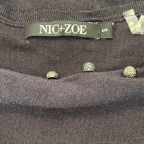 Nic+Zoe Dark Navy Long Sleeve Dress with Silver Bead Details size Small