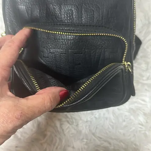 Steve Madden  Mini Backpack Purse Black Embossed Leather Logo