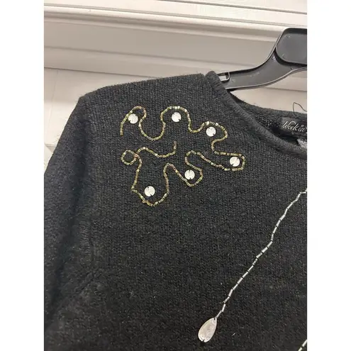 Vintage 1980’s Black Silver Gold Sequin Silk Angora Blend Sweater Size Medium