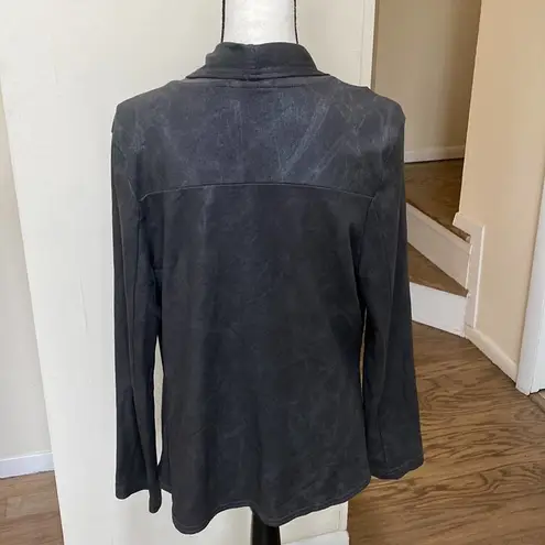 Krisa  Charcoal Gray Metallic Coated Open Front Cardigan Top