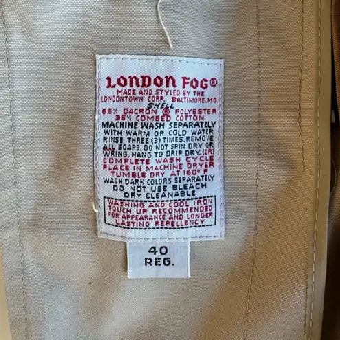 Vintage London Fog Khaki Tan Faux Fur Lined Trench Coat Sz 40 Reg Medium Large