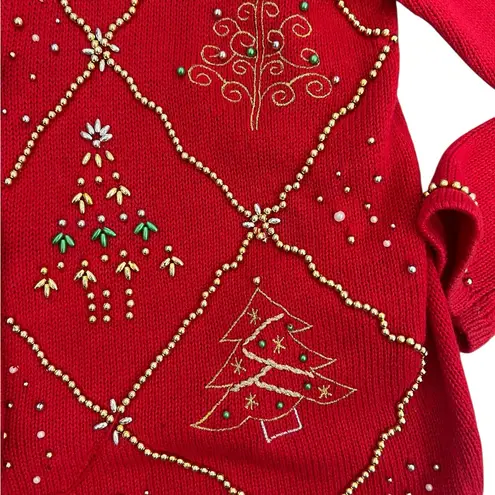 Christmas Red Cardigan with Festive Patterns Size M