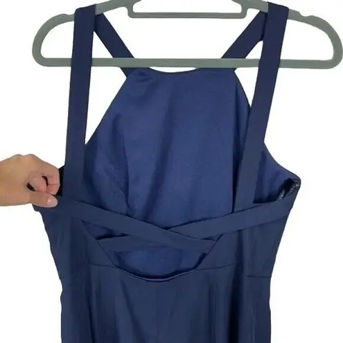 NWT Dessy Collection High Halter Neck Open Back Crepe Gown 16 Midnight Blue