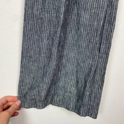 Sundance Women's 12 Petite Andover Navy and White Striped Wide Leg Linen Pants