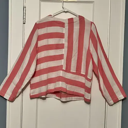 Habitat  clothes to live in pink asymmetric stripe button up blouse lagenlook