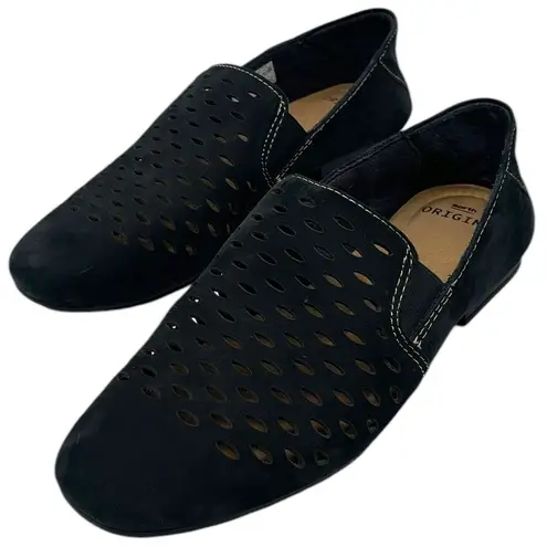 Earth Origins Black Perforated Suede Loafers Womens Size 7.5 Rocco Slip-on Flats