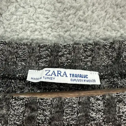 Zara trafaluc sweater womens medium gray balloon sleeve ribbed knit oversized