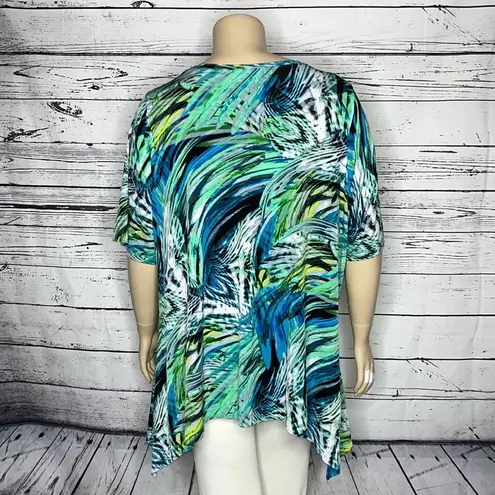 Hemline Avenue Size 26/28 Green & Blue Watercolor Print Asymmetrical Blouse Top