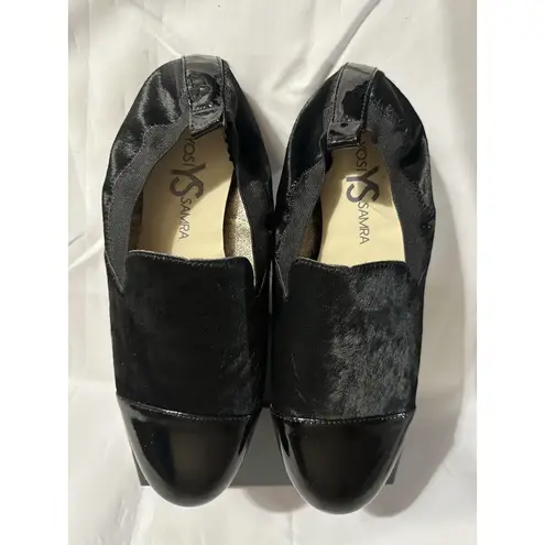 Yosi Samra Black Calf Hair Patent Leather Preslie Ballet Slip on Loafer Size 9