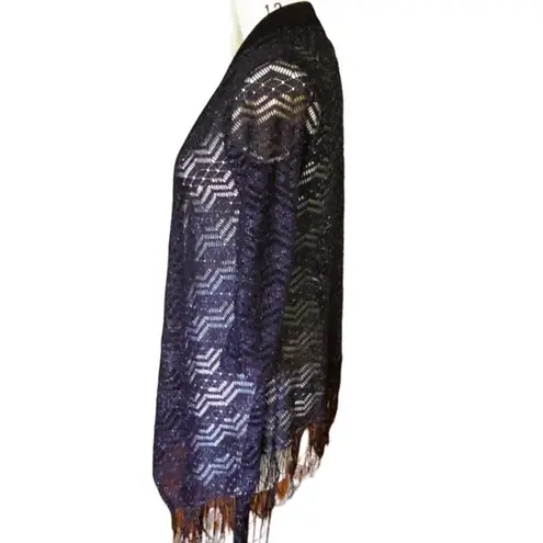 R & M RICHARDS Long Thin Black & Silver Cardigan Sweater ~ 8