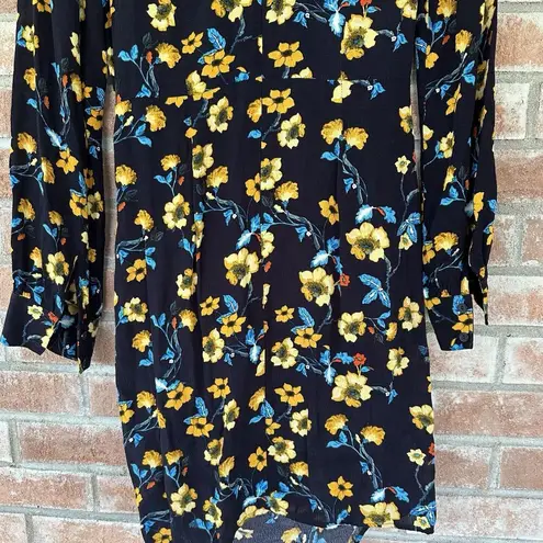 ASTR The Label Tie Front Long Sleeve Dress Navy Floral Size Medium Blue