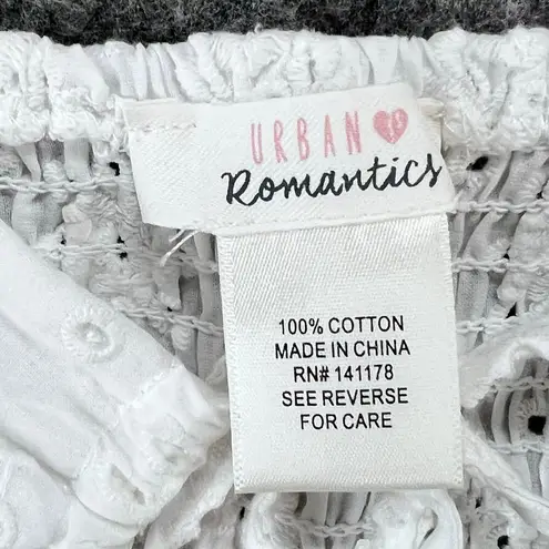 Urban Romantics Y2K Eyelet Crop Top L White Smocked V Neck Boho Chic Coquette