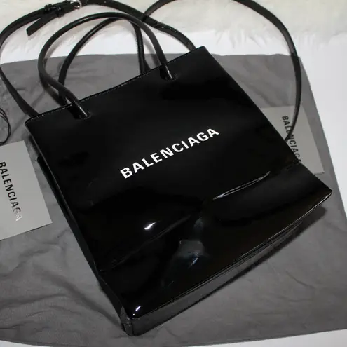 Balenciaga Black Patent Leather XXS Shopping Tote Crossbody Bag New