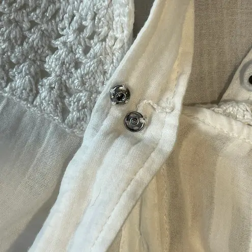 Club Monaco Crochet Top White XS Tank Top Sleeveless Button Front Wide Strap