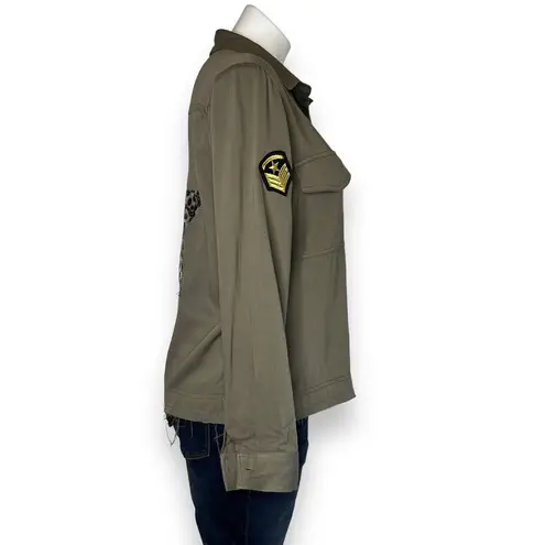 Bobi Los Angeles Womens Button Front Shirt Military XS Green Long Sleeve Cotton