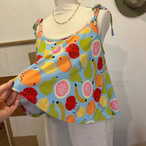 Kortni Jeane Bright Fruit Print Built in Bra Flowly Bow Tie Strap Cropped Top Swim 2XL