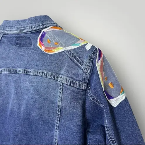 Vintage Y2K Butterfly Denim Jacket Large Embroidered Jean Blue