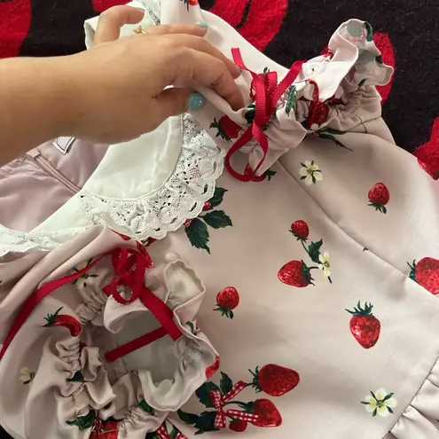Ank rouge Japan kawaii dusty pink strawberry print dress S