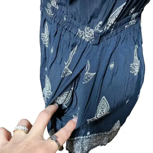 Faithfull the Brand Lane Off The Shoulder Romper Navy Blue Paisley Size US 6