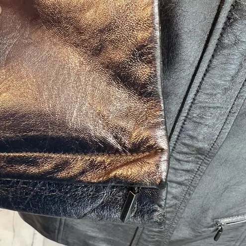 Lafayette 148 metallic burnished gold leather jacket, EUC, flaws as noted, sz 6