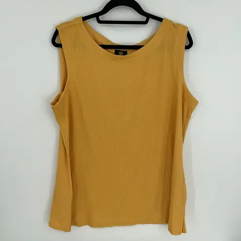 JM Collection Yellow Ribbed Button Back Sleeveless Tank Top Plus Size XXL