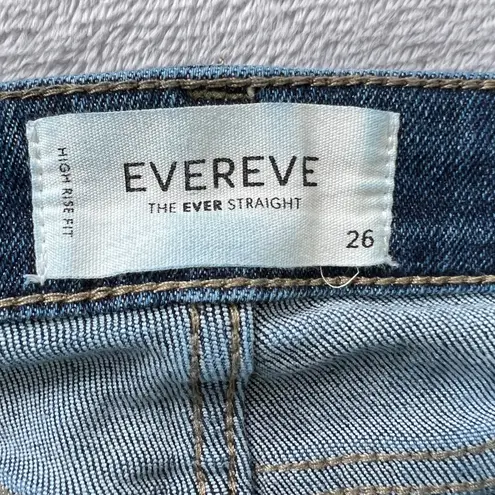 Evereve The Ever Straight Jeans High Rise Raw Hem Dark Wash Denim Size 26