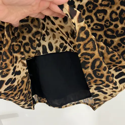 Line and Dot Small Brown and Black Leopard Animal Print Short Sleeve Shift Dress