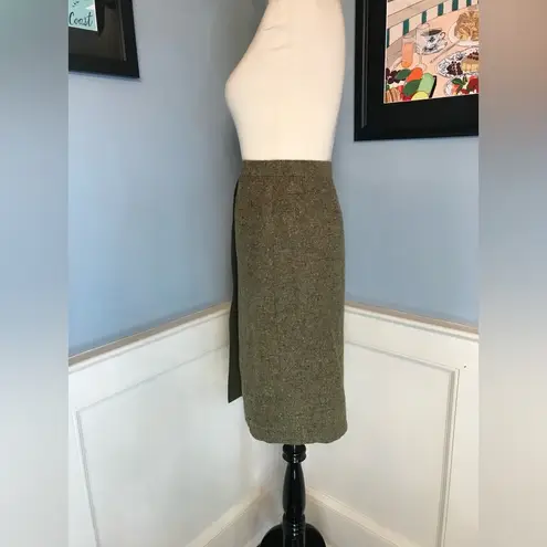 Oscar de la Renta Rare Vintage Olive Wool Tweed Pencil Skirt Sz 4