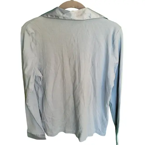 st. john's bay  Y2K Baby Blue V Neck Collared Long Sleeve Womens Blouse Size Large