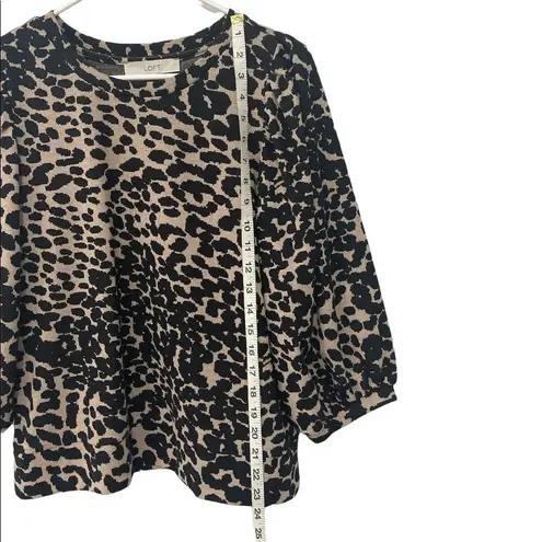 Loft Women's Black Animal Print Pleated Puff Sleeve Top