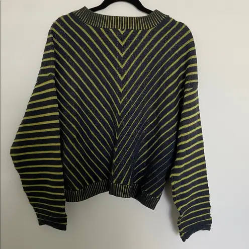 Circus by Sam Edelman Circus NY by Sam Edelman Stripe V-Neck Crop Sweater (Sz XL) Green Geo Striped