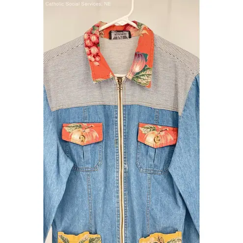 PG COLLECTION Blue Women's 100% Cotton Full Zip Denim Patchwork Jacket
