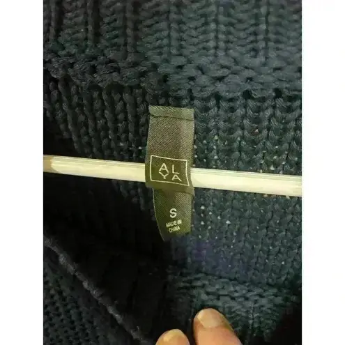 Alya  Womens Crew Neck Sweater Size S Blue Pink Polka Dot Cable Knit long Sleeve