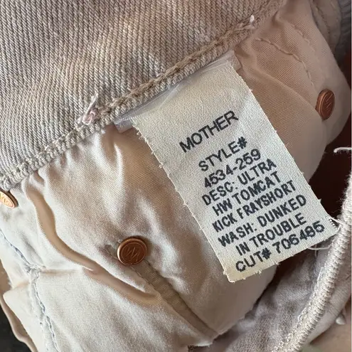 MOTHER Ultra High Waisted Tomcat Kick Fray Denim Shorts Washed Light Pink 29