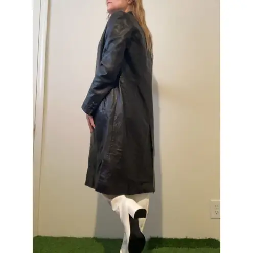 Kenneth Cole reaction black genuine leather trench coat