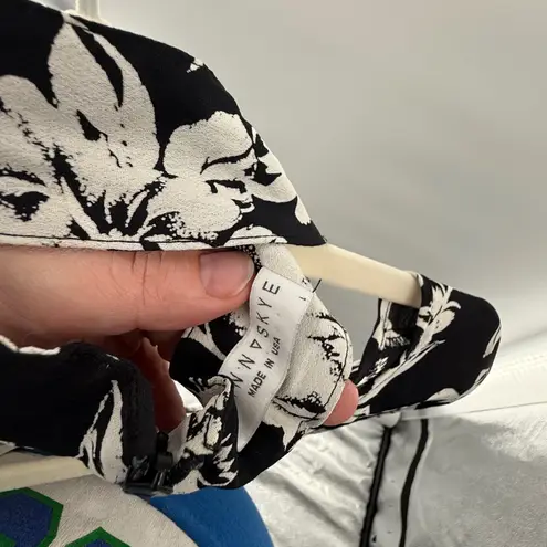 Flynn Skye NWT Large Black White Floral Blouse Made in USA Boho Rayon Top