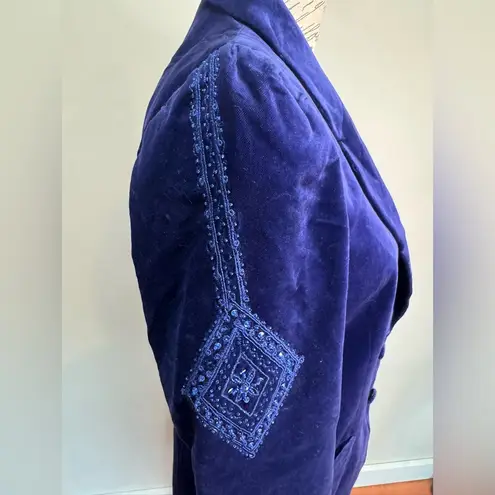 VINTAGE Escada Blue Velvet Blazer Beaded Sz 38 Made in West Germany